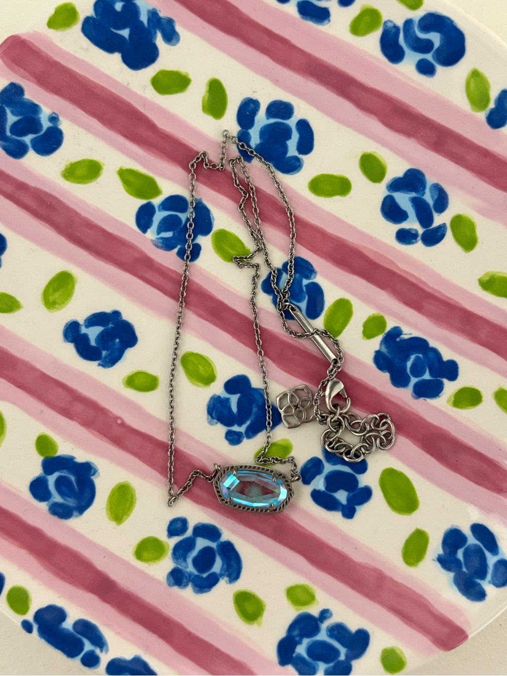 Kendra Scott Silver Necklace with Aqua Blue Oval Pendant